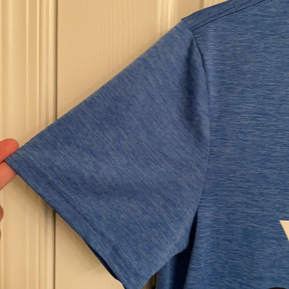 adidas Blue Short Sleeve Polyester Tee Earn Your Stripes Moisture-Wicking 14-16